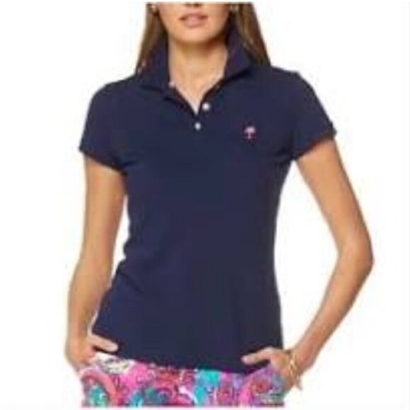 Lilly Pulitzer Resort Fit Cotton Blue Short Sleeve Polo, Medium - Picture 1 of 9